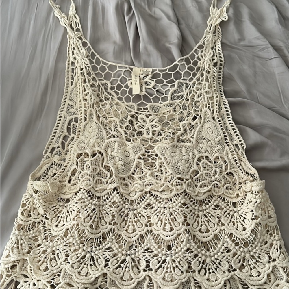 Cream Crochet Sleeveless Tank Top